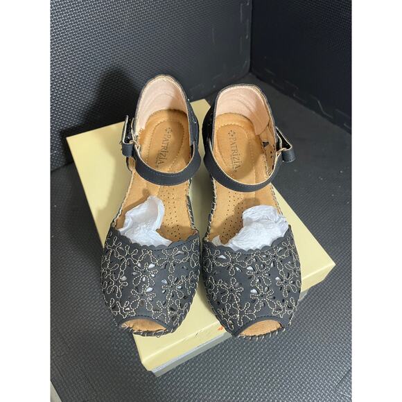 Patrizia Gennina Wedge Sandal Black Shoes Size 35 US 5 Spring Step Comfort Shoe - Picture 2 of 8